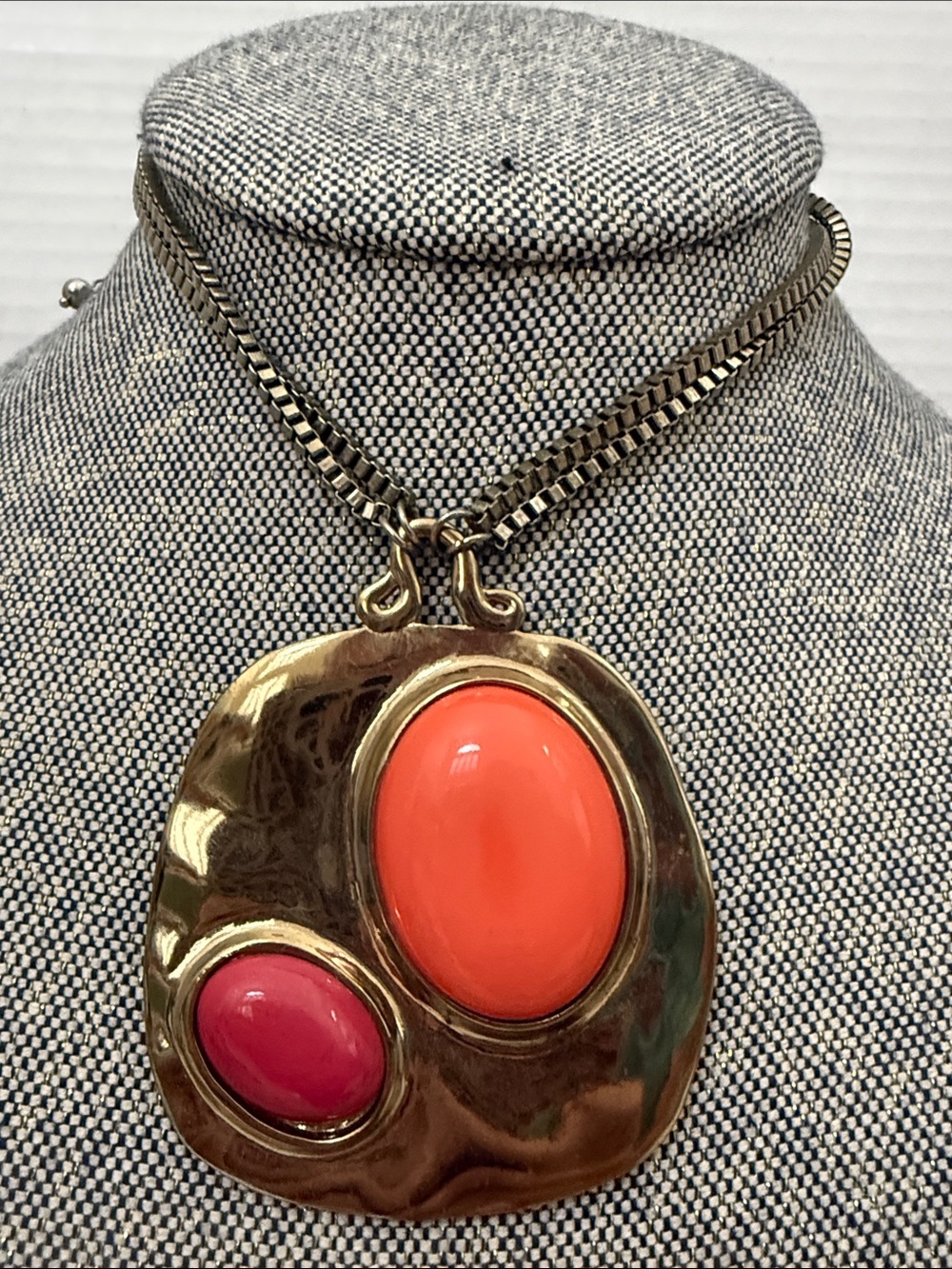 Chico’s Boho Space Age Statement Pendant Necklace, Orange Pink Mod Accents